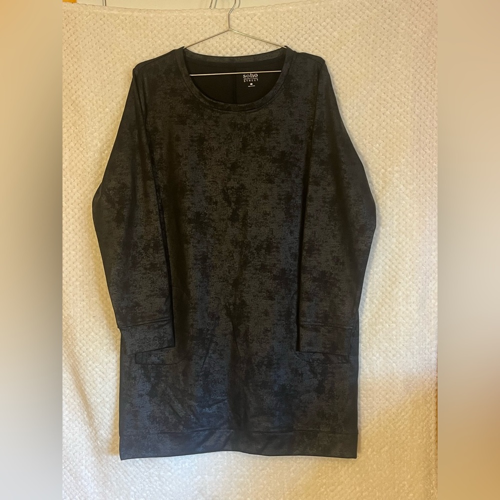 New York & Company SOHO Heathered Crew Neck Shift Dress Pockets Womens Large